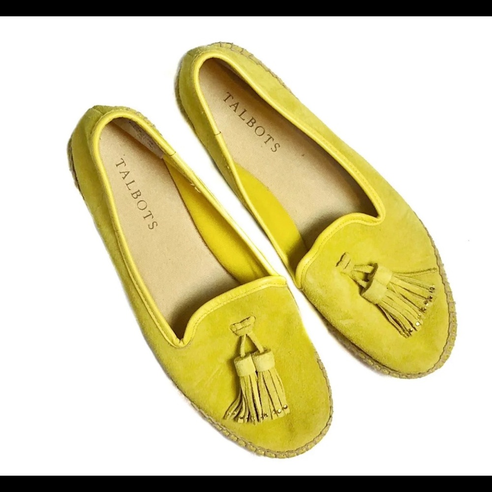 talbots suede jute tassel mustard espadrille euc 6